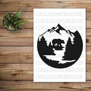 *2 for $20* Bear, forest and mountain vinyl decal Sticker Handcrafted
